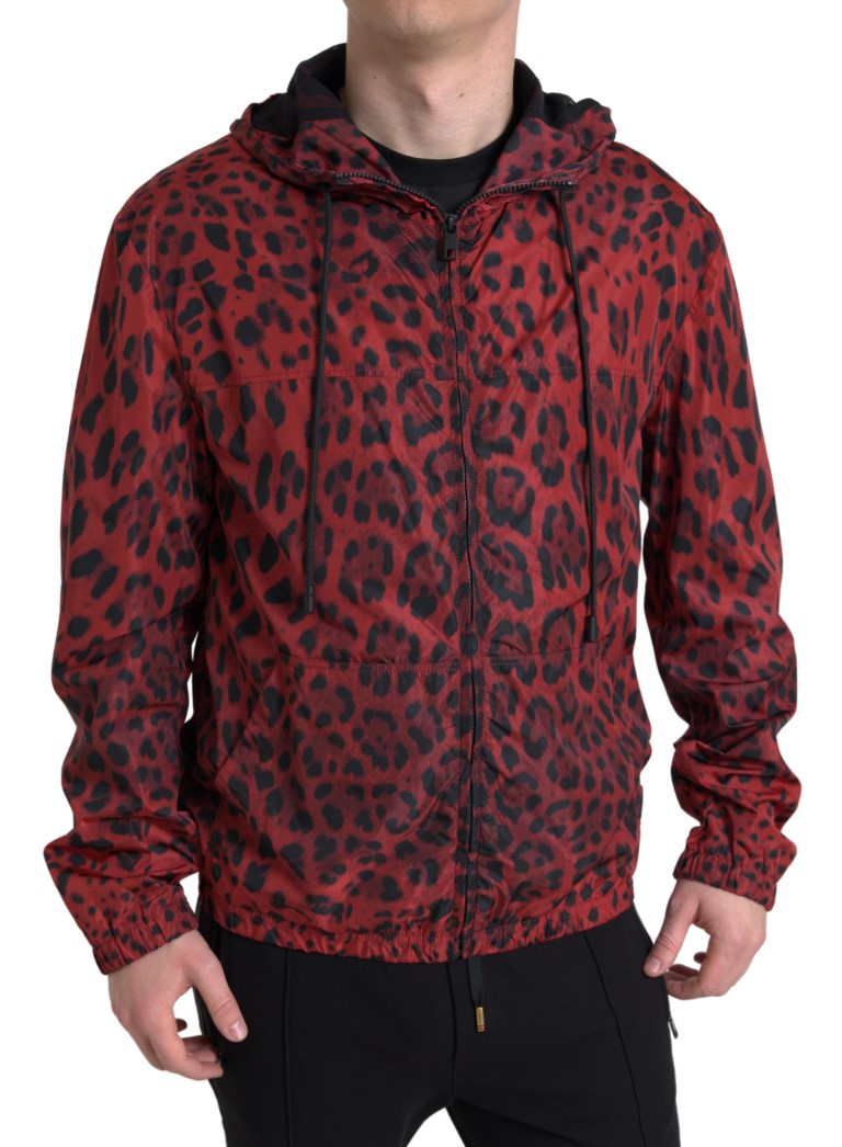 Men’s Dolce &amp; Gabbana Red Leopard Hooded Bomber Full Zip Jacket