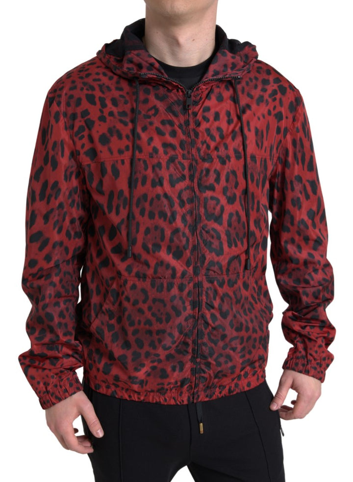 Men’s Dolce &amp; Gabbana Red Leopard Hooded Bomber Full Zip Jacket