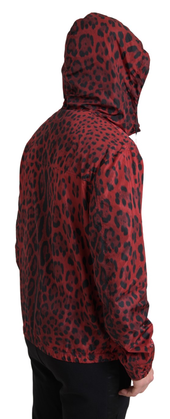 Men’s Dolce &amp; Gabbana Red Leopard Hooded Bomber Full Zip Jacket