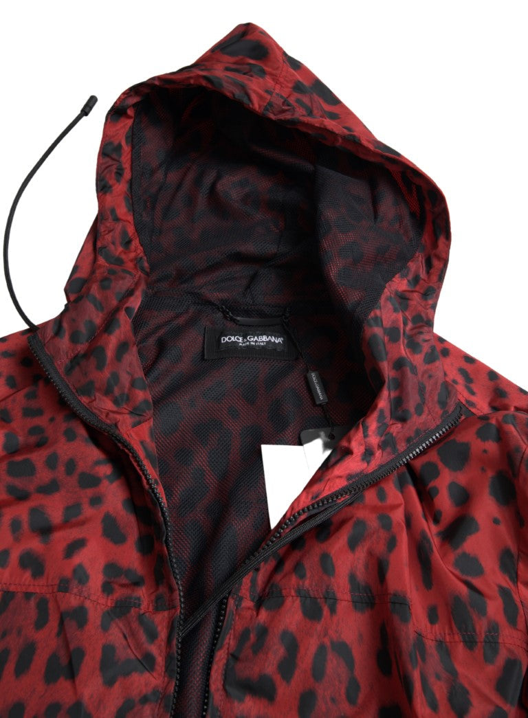 Men’s Dolce &amp; Gabbana Red Leopard Hooded Bomber Full Zip Jacket