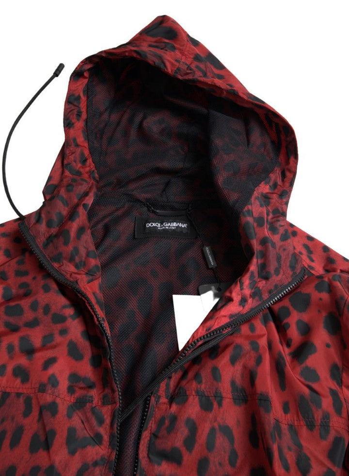 Men’s Dolce &amp; Gabbana Red Leopard Hooded Bomber Full Zip Jacket