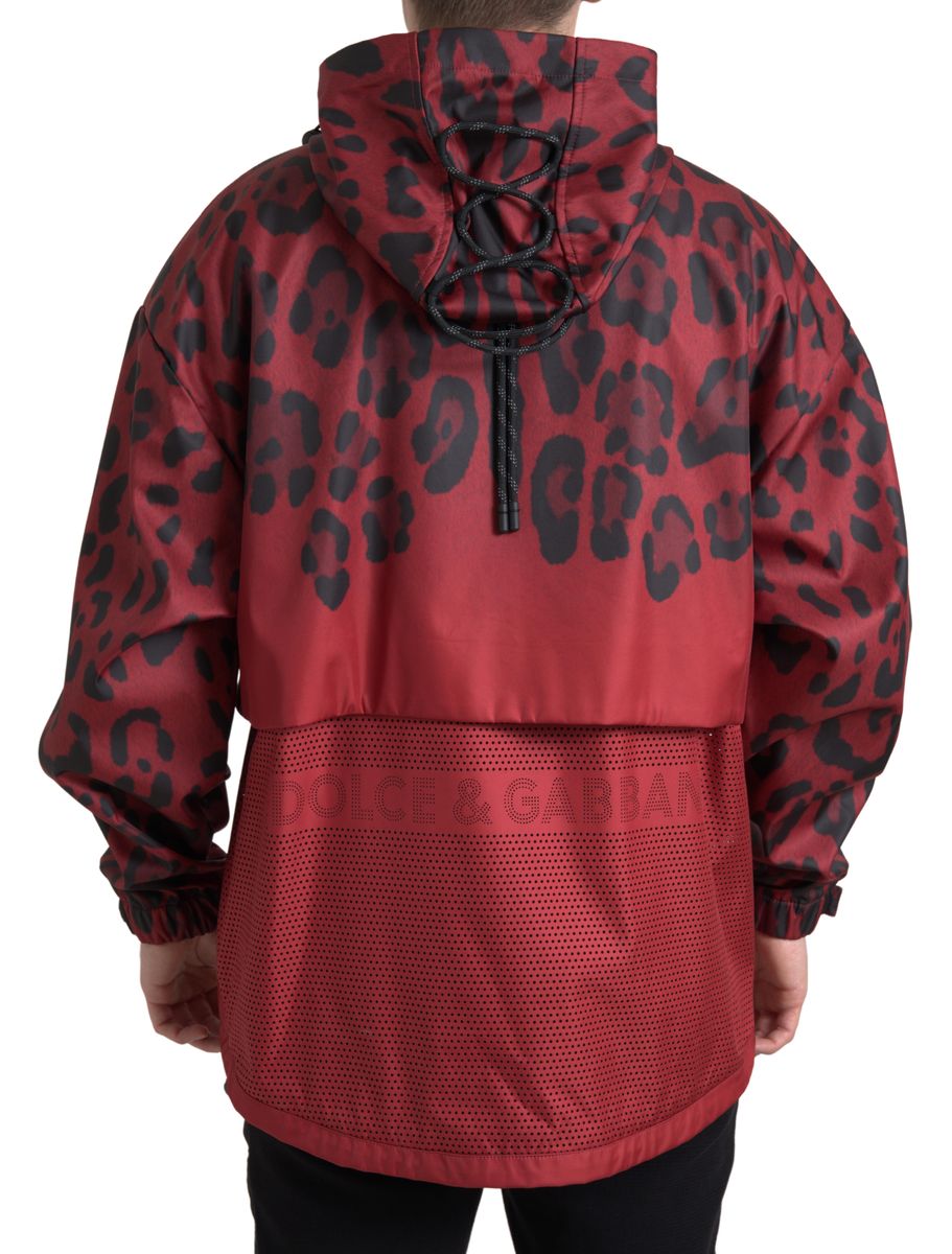 Men’s Dolce & Gabbana Red Leopard Hooded Rain Coat Jacket