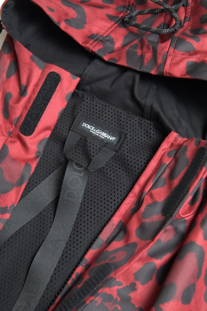 Men’s Dolce &amp; Gabbana Red Leopard Hooded Rain Coat Jacket