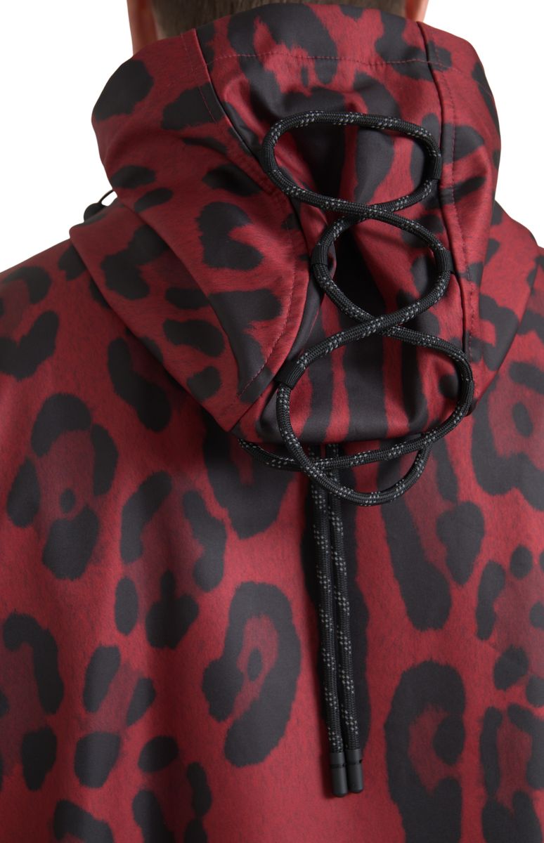 Men’s Dolce &amp; Gabbana Red Leopard Hooded Rain Coat Jacket