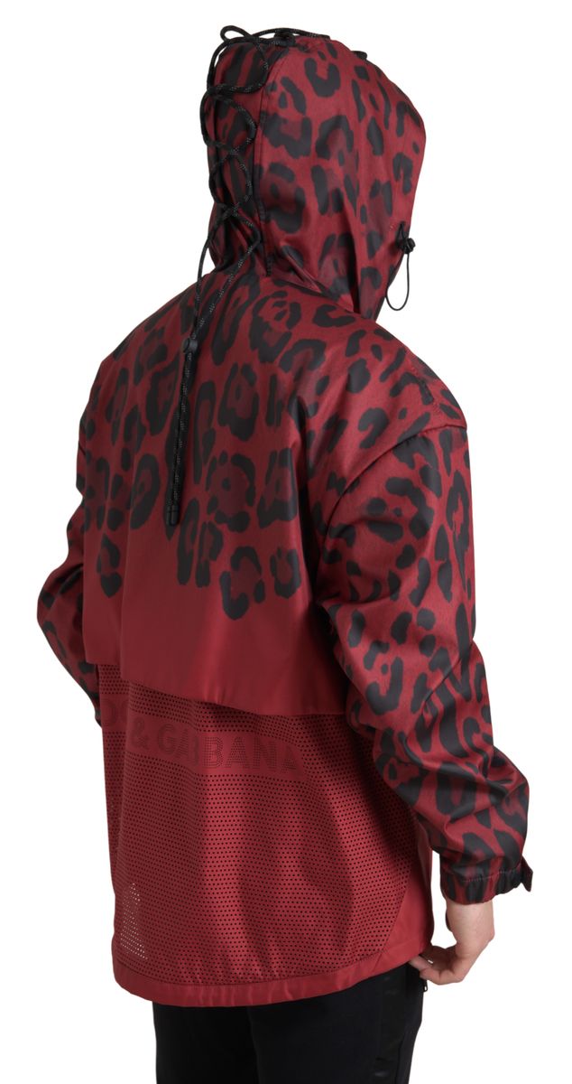 Men’s Dolce & Gabbana Red Leopard Hooded Rain Coat Jacket