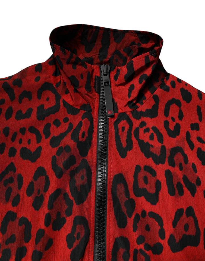 Men’s Dolce &amp; Gabbana Red Leopard Nylon Bomber Full Zip Jacket