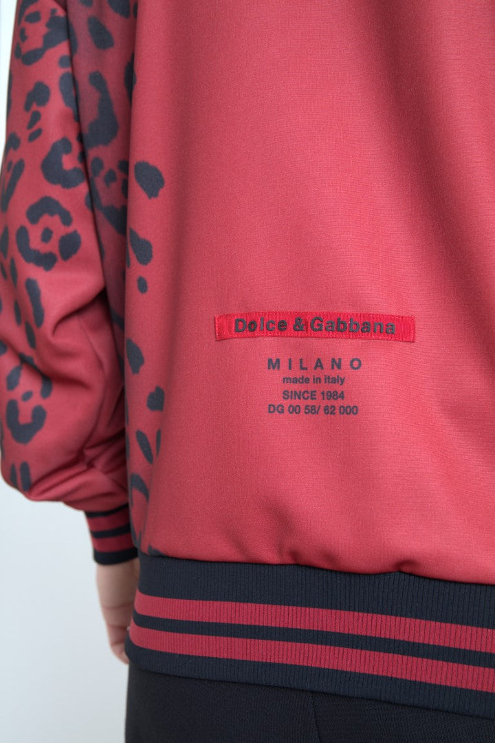 Men’s Dolce &amp; Gabbana Red Leopard Polyester Bomber Full Zip Jacket