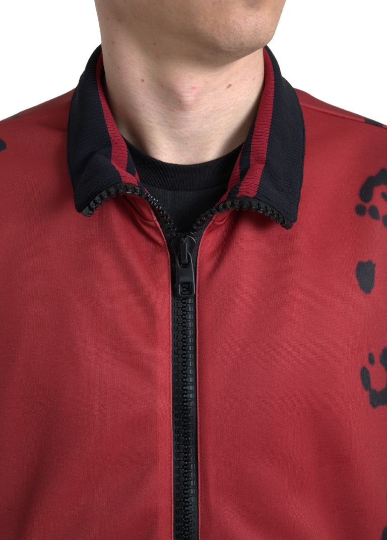 Men’s Dolce & Gabbana Red Leopard Polyester Bomber Full Zip Jacket
