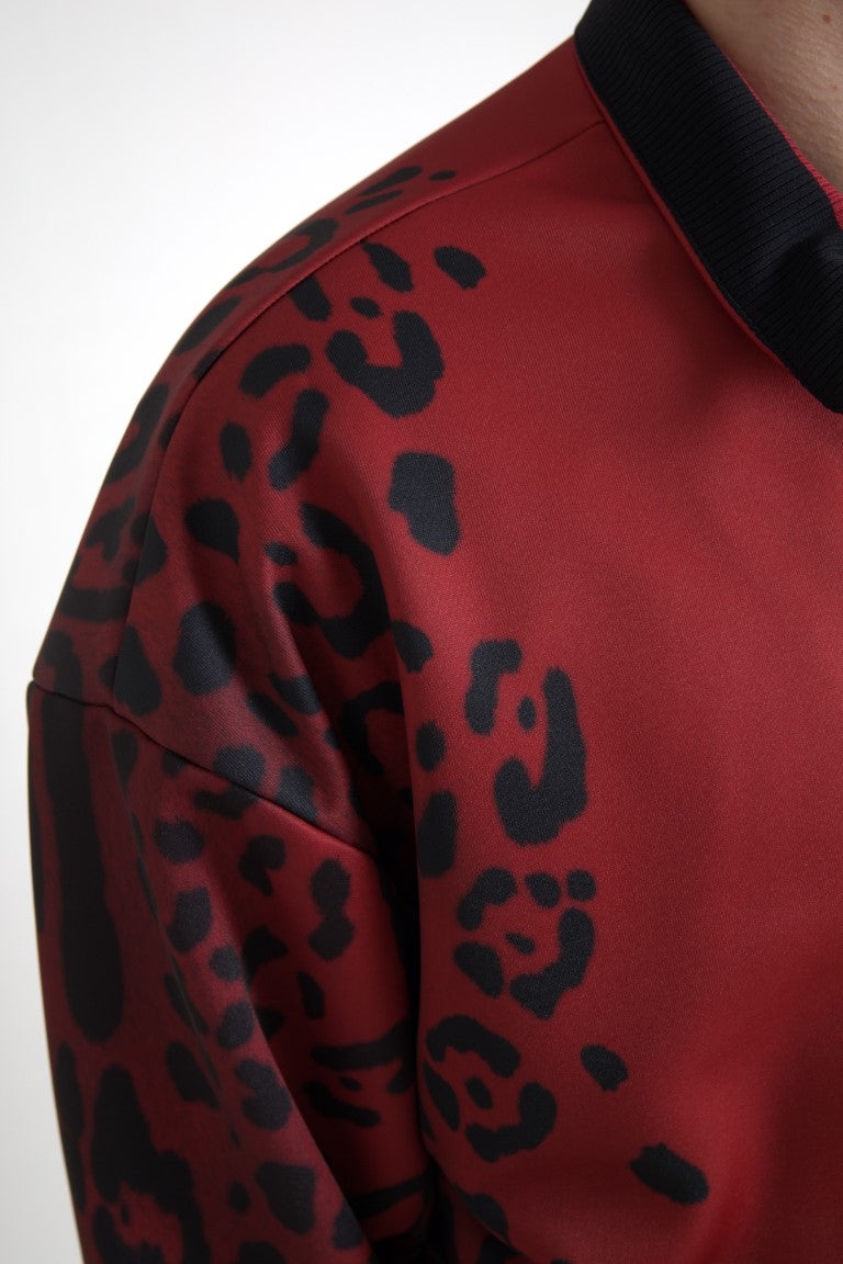 Men’s Dolce &amp; Gabbana Red Leopard Polyester Bomber Full Zip Jacket