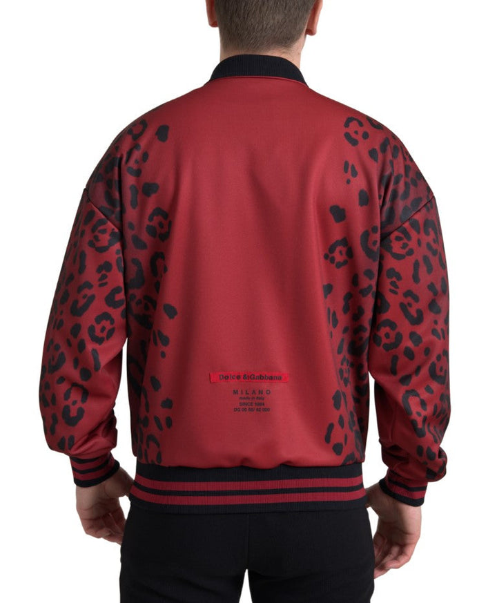 Men’s Dolce &amp; Gabbana Red Leopard Polyester Bomber Full Zip Jacket