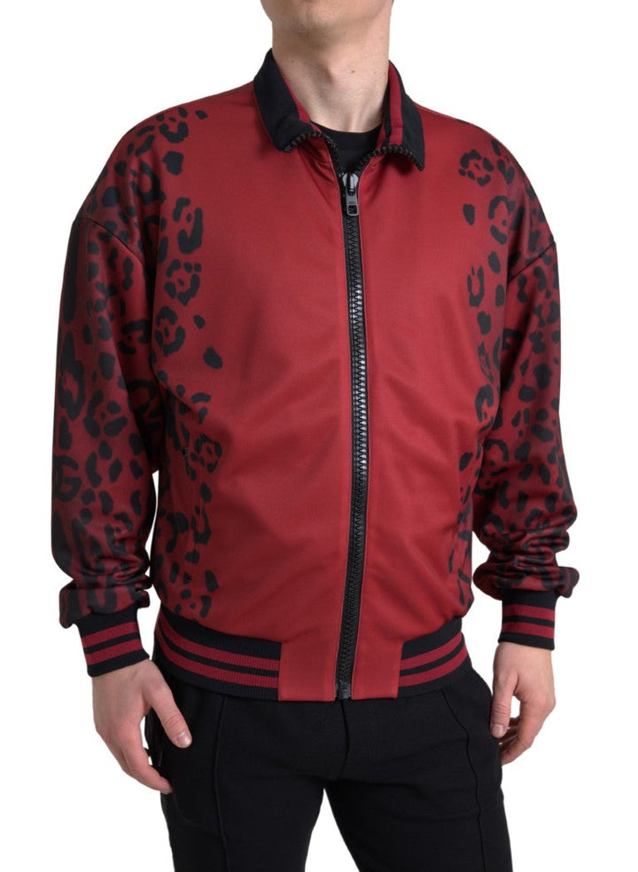 Men’s Dolce &amp; Gabbana Red Leopard Polyester Bomber Full Zip Jacket