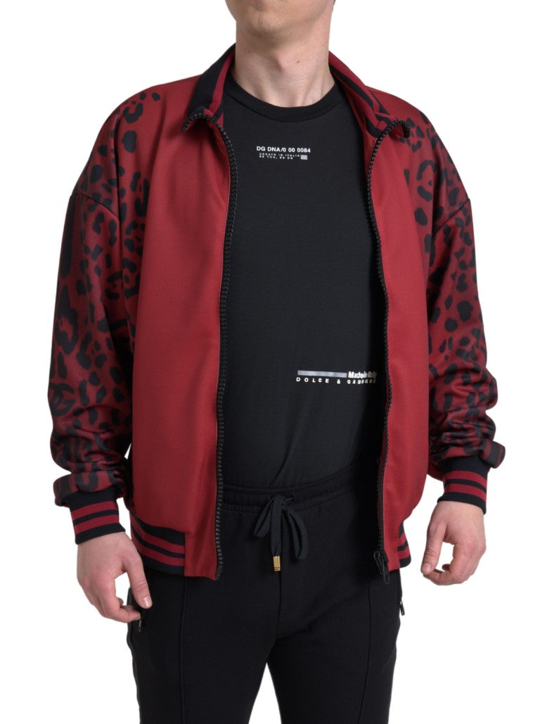 Men’s Dolce &amp; Gabbana Red Leopard Polyester Bomber Full Zip Jacket