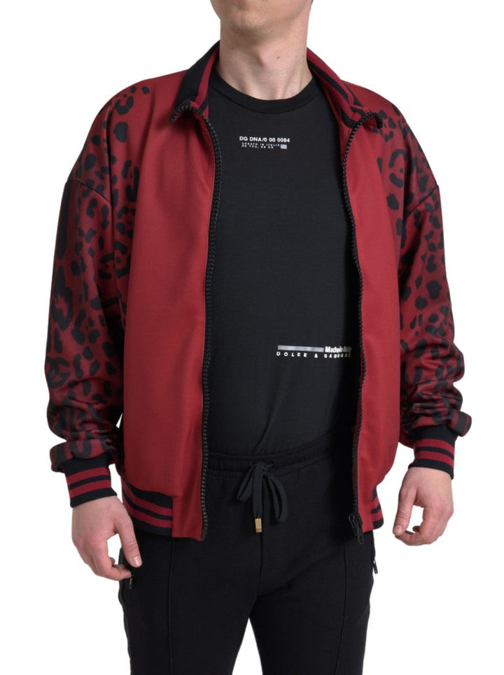 Men’s Dolce &amp; Gabbana Red Leopard Polyester Bomber Full Zip Jacket