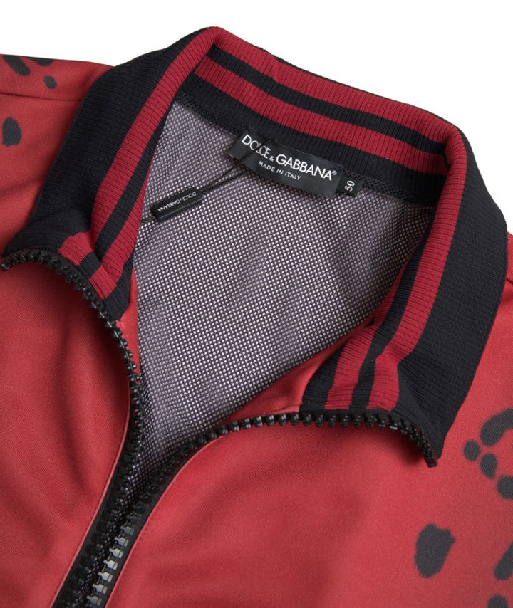 Men’s Dolce &amp; Gabbana Red Leopard Polyester Bomber Full Zip Jacket