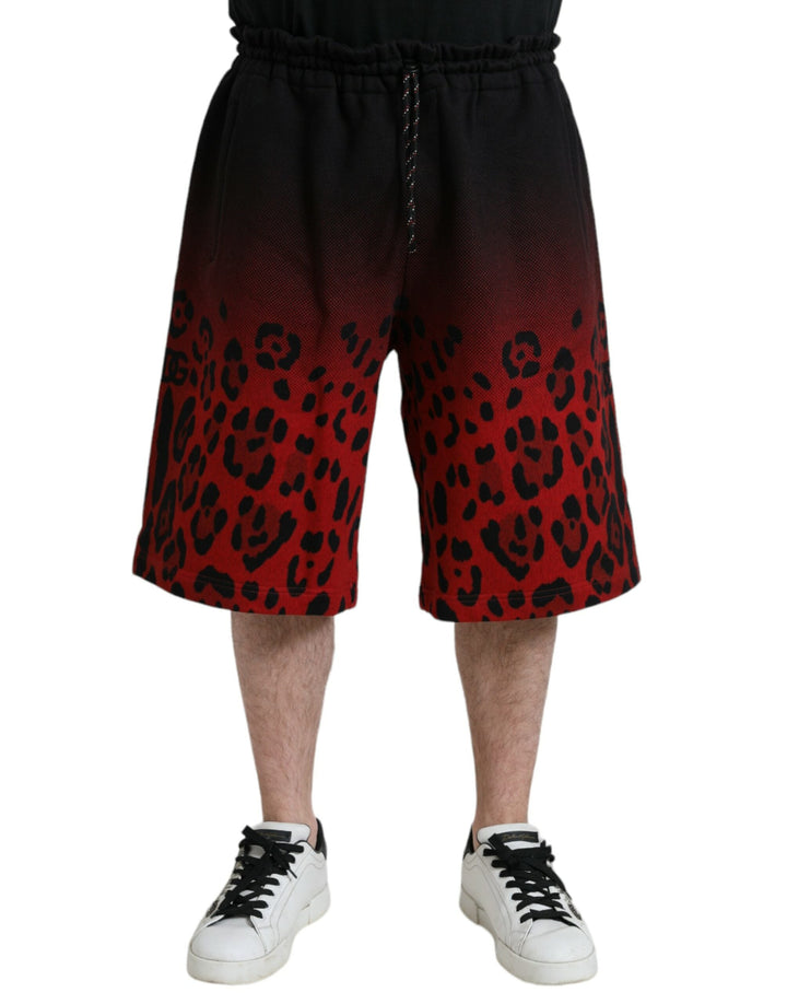 Men’s Dolce &amp; Gabbana Red Leopard Print Cotton Bermuda Shorts