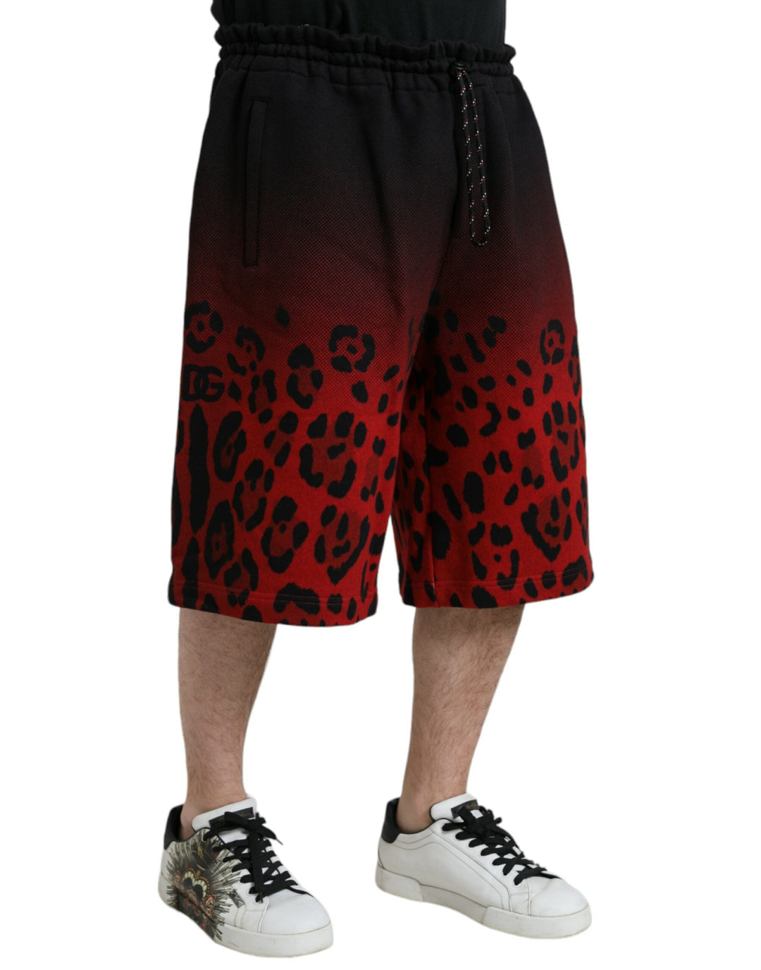 Men’s Dolce &amp; Gabbana Red Leopard Print Cotton Bermuda Shorts