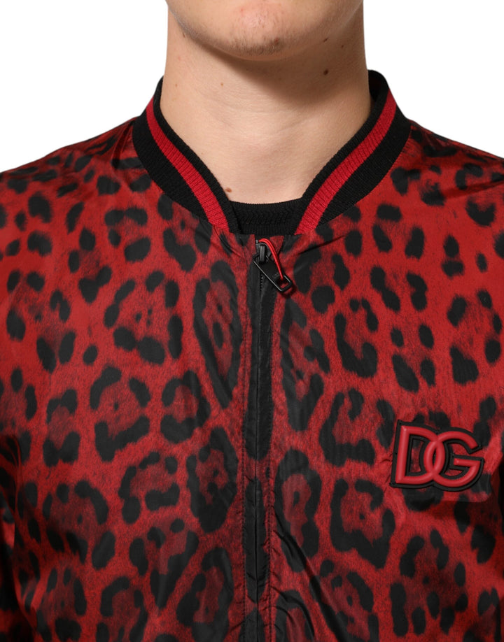 Men’s Dolce &amp; Gabbana Red Leopard Print Full Zip Bomber Men Jacket