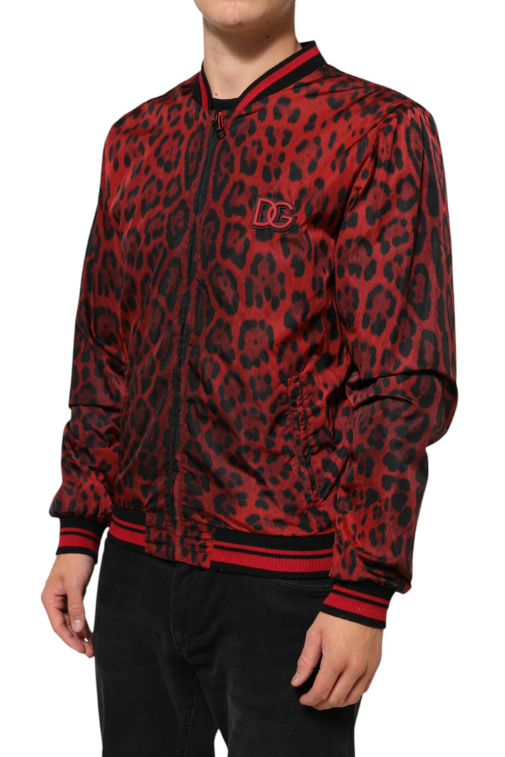 Men’s Dolce &amp; Gabbana Red Leopard Print Full Zip Bomber Men Jacket