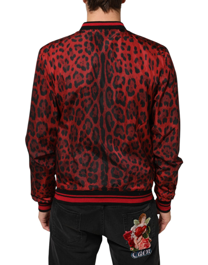 Men’s Dolce &amp; Gabbana Red Leopard Print Full Zip Bomber Men Jacket