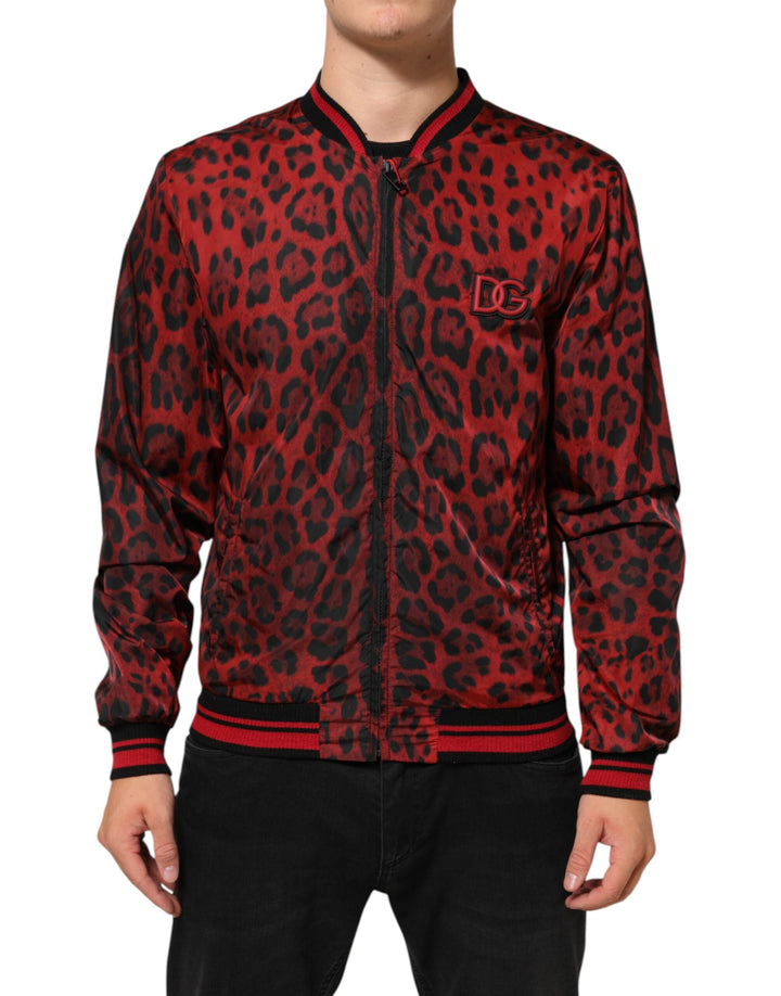 Men’s Dolce &amp; Gabbana Red Leopard Print Full Zip Bomber Men Jacket