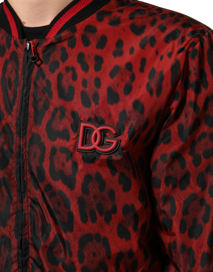 Men’s Dolce &amp; Gabbana Red Leopard Print Full Zip Bomber Men Jacket