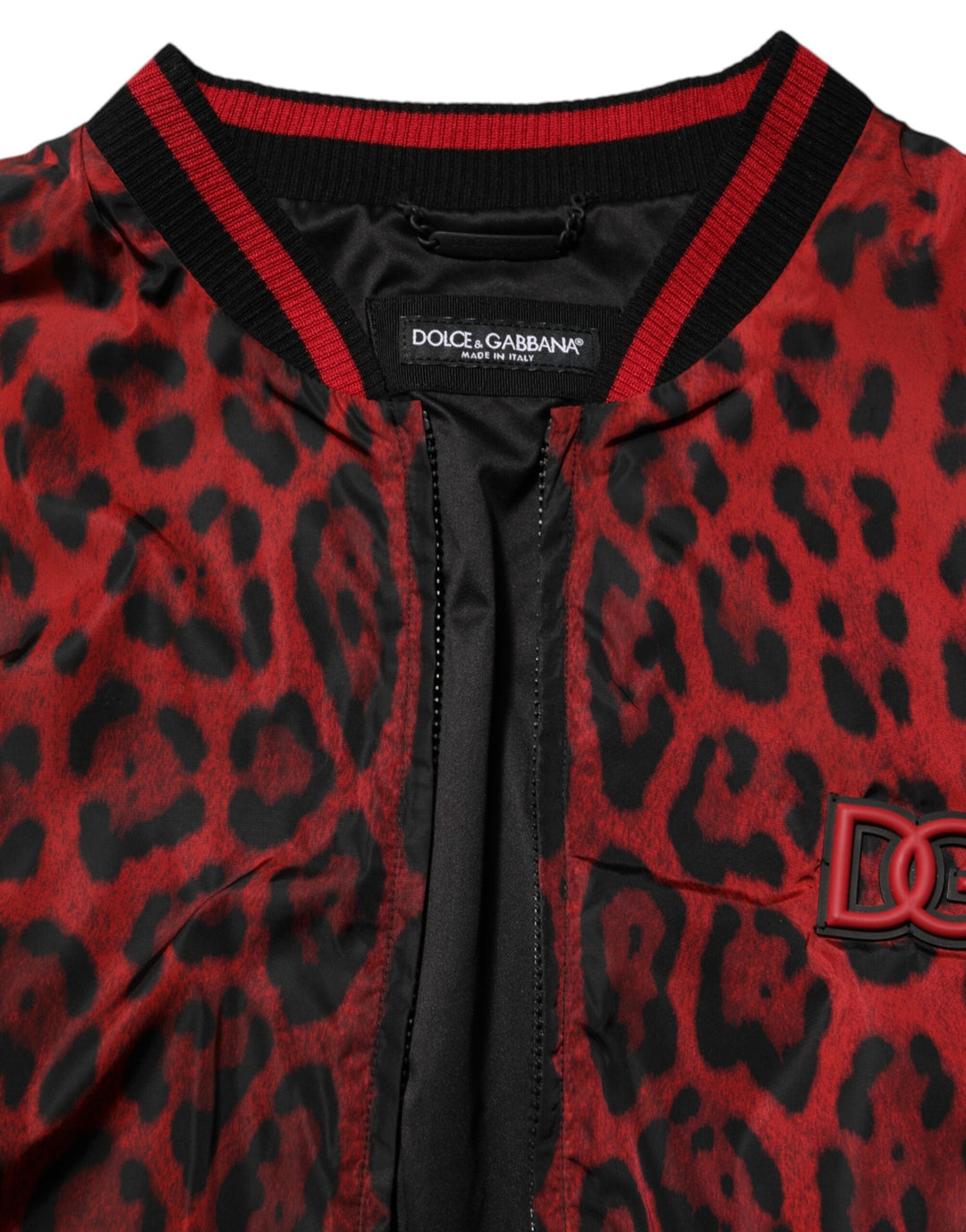 Men’s Dolce & Gabbana Red Leopard Print Full Zip Bomber Men Jacket