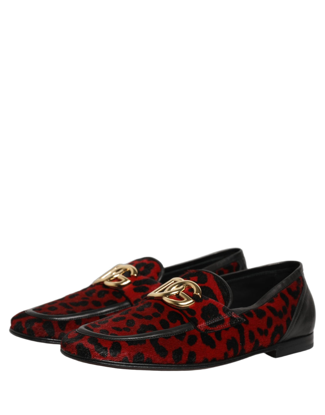 Men’s Dolce &amp; Gabbana Red Leopard Print Pony Hair Dress Loafers Shoes