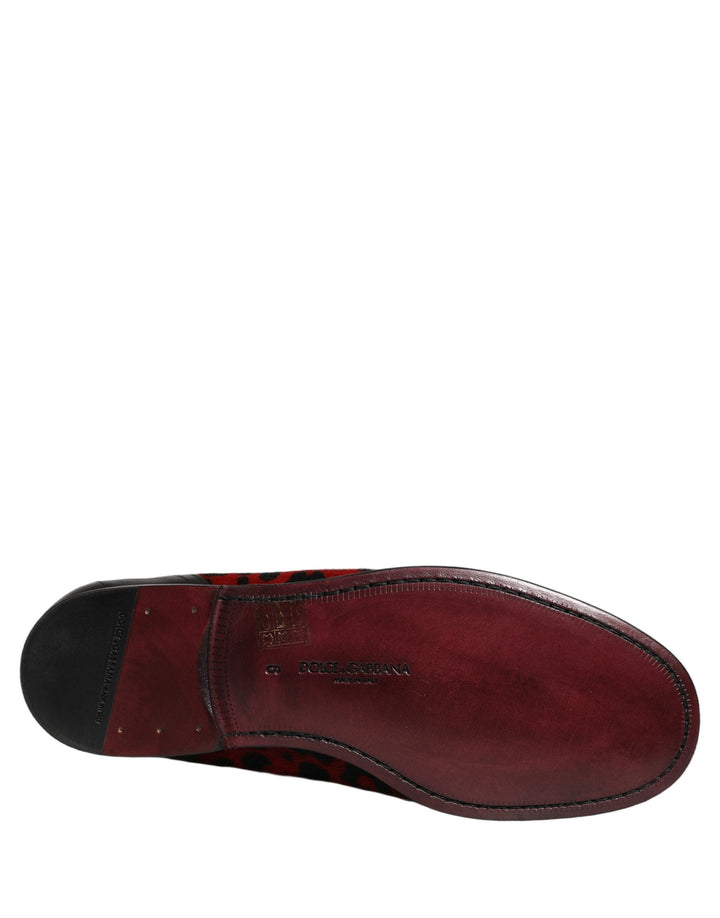 Men’s Dolce &amp; Gabbana Red Leopard Print Pony Hair Dress Loafers Shoes