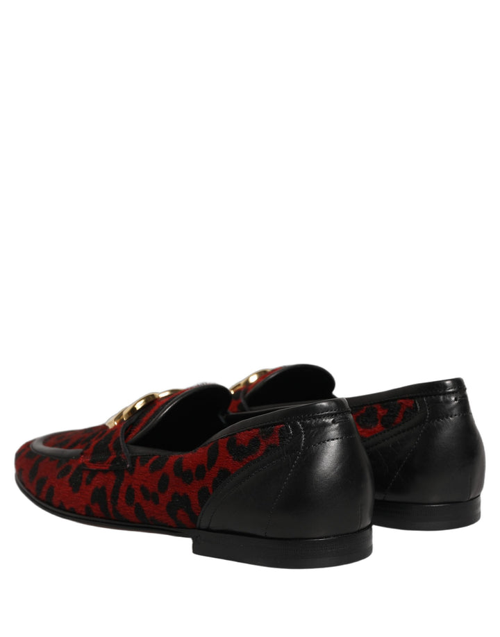 Men’s Dolce &amp; Gabbana Red Leopard Print Pony Hair Dress Loafers Shoes