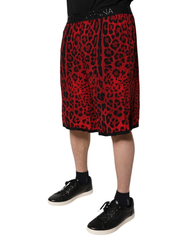 Men’s Dolce &amp; Gabbana Red Leopard Print Viscose Bermuda Shorts