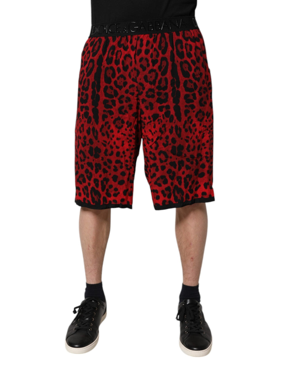 Men’s Dolce & Gabbana Red Leopard Print Viscose Bermuda Shorts