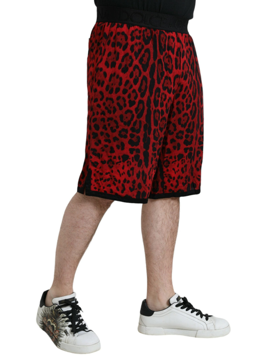 Men’s Dolce &amp; Gabbana Red Leopard Print Viscose Bermuda Shorts