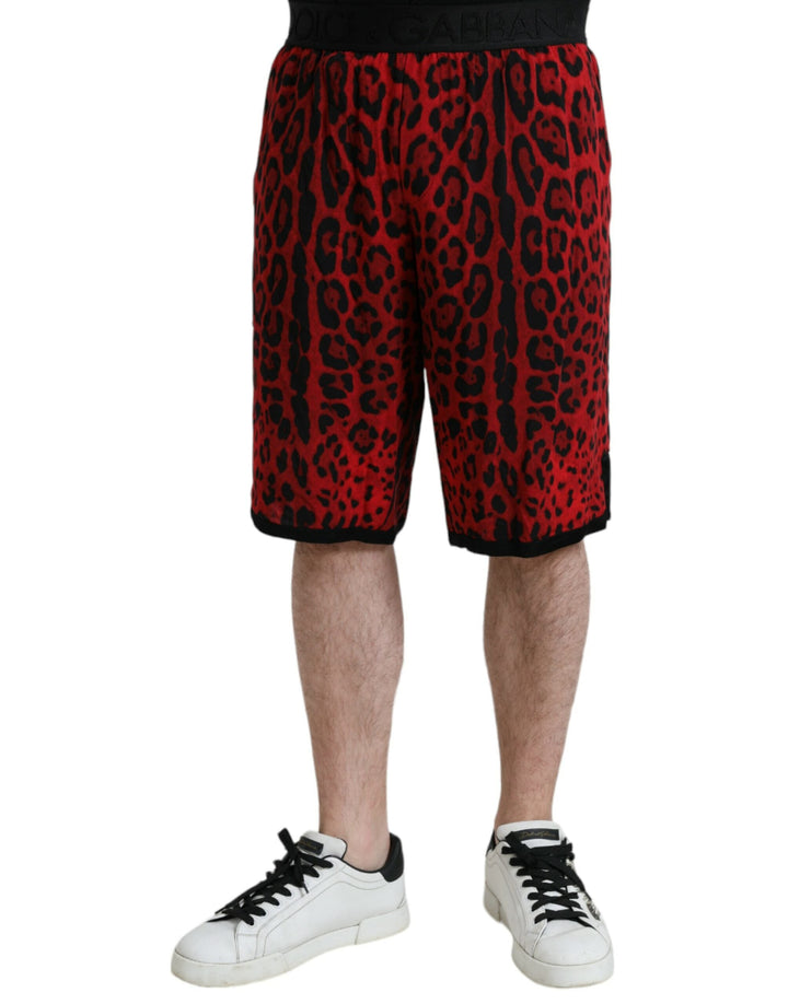 Men’s Dolce &amp; Gabbana Red Leopard Print Viscose Bermuda Shorts