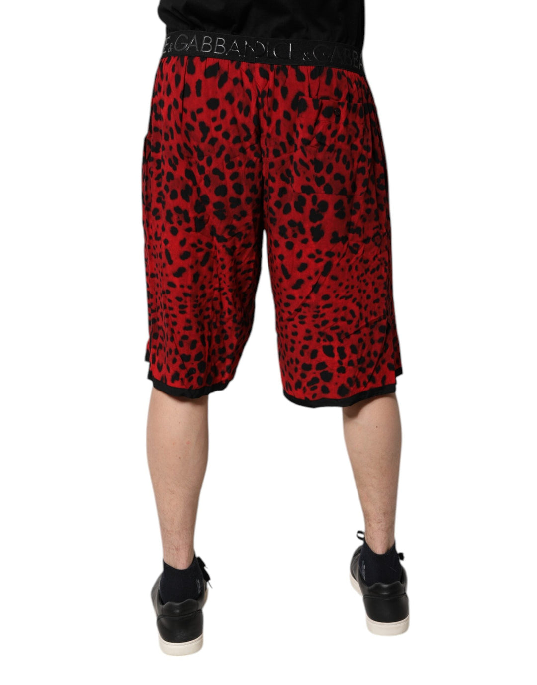 Men’s Dolce &amp; Gabbana Red Leopard Print Viscose Bermuda Shorts