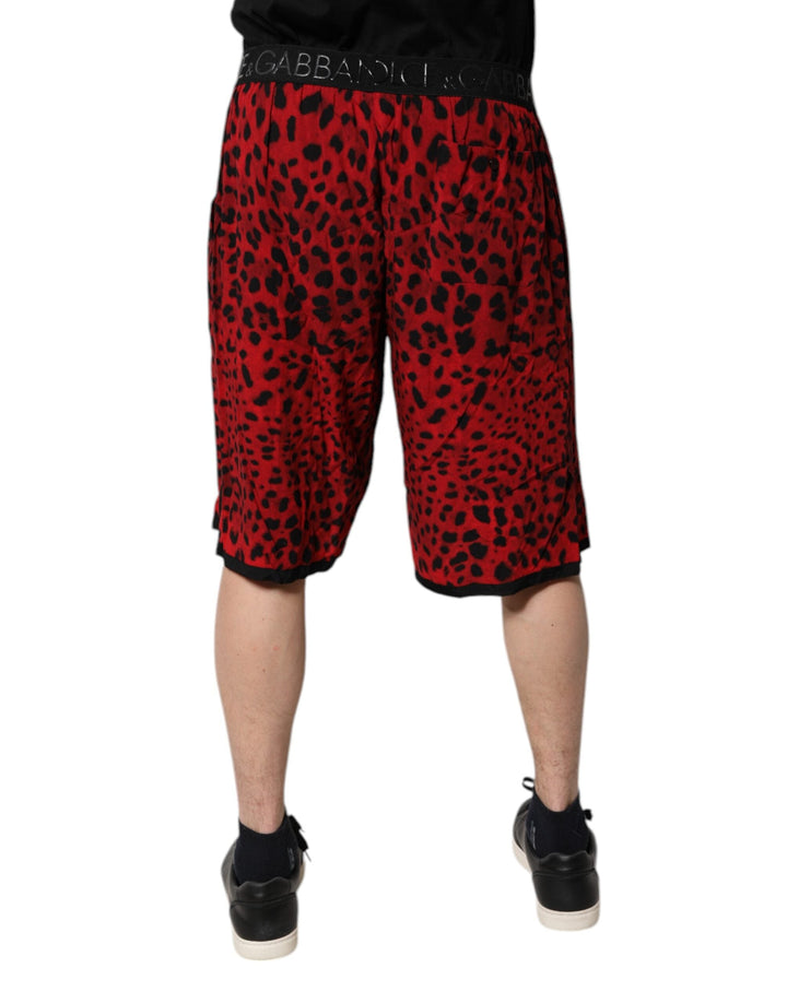 Men’s Dolce &amp; Gabbana Red Leopard Print Viscose Bermuda Shorts