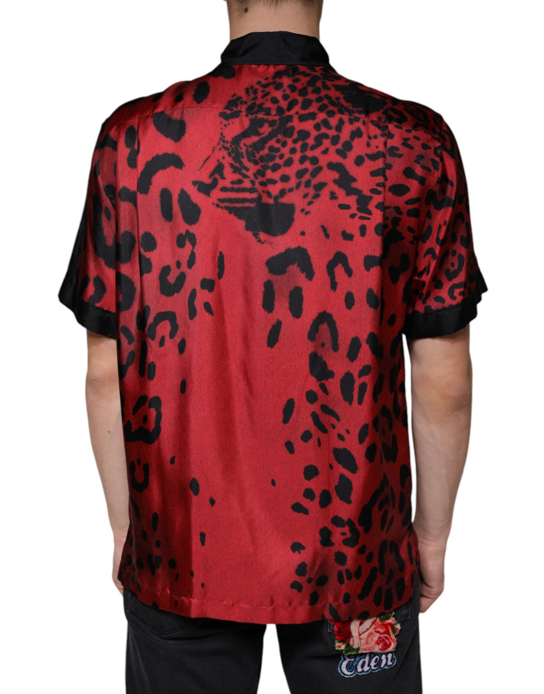 Dolce &amp; Gabbana Red Leopard Silk Button Down Casual Shirt
