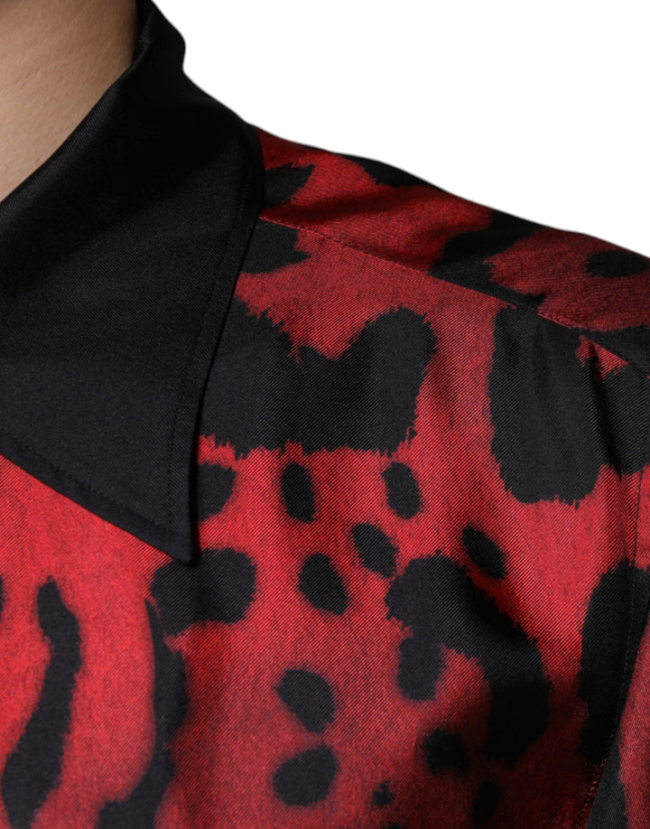 Dolce &amp; Gabbana Red Leopard Silk Button Down Casual Shirt