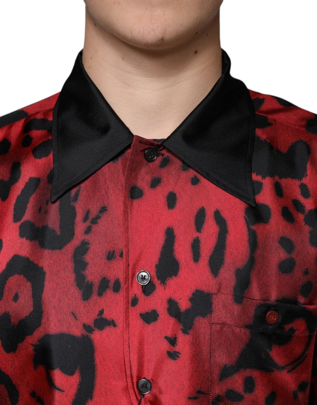 Dolce &amp; Gabbana Red Leopard Silk Button Down Casual Shirt