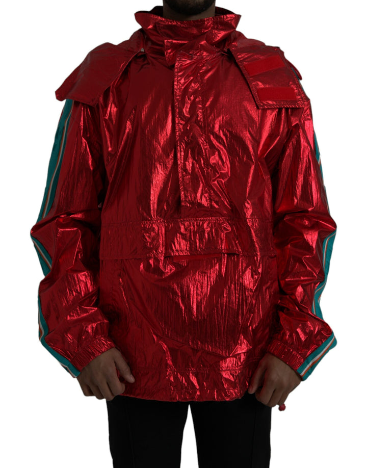 Men’s Dolce &amp; Gabbana Red Nylon Hooded Pullover Sweatshirt Jacket