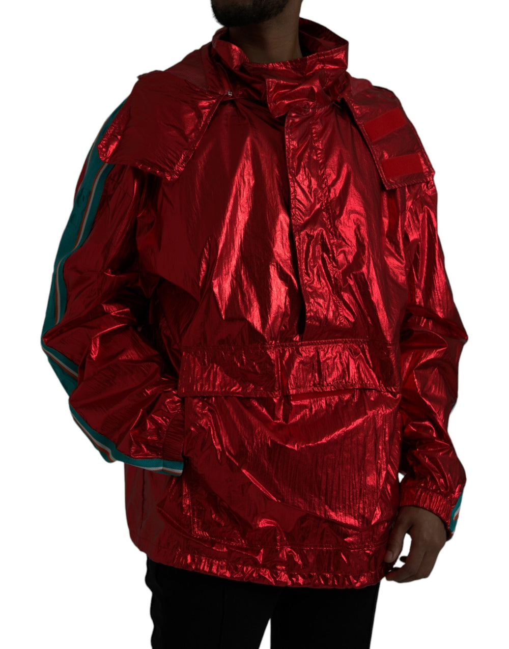 Men’s Dolce & Gabbana Red Nylon Hooded Pullover Sweatshirt Jacket