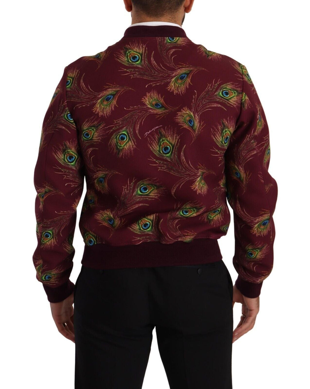 Men’s Dolce & Gabbana Red Peacock Polyester Stretch Full Zip Jacket