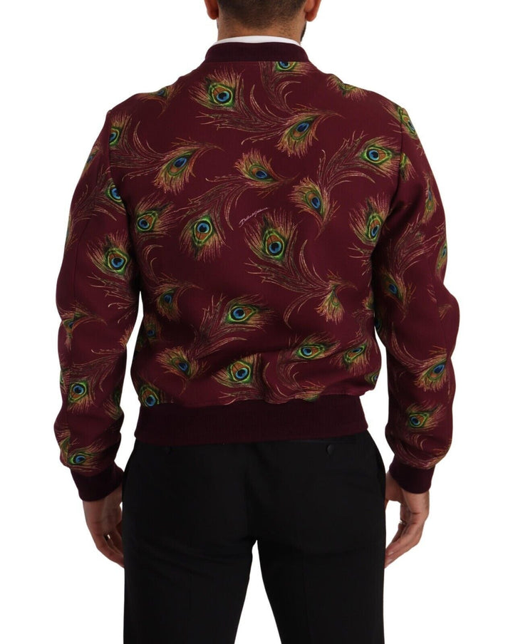 Men’s Dolce &amp; Gabbana Red Peacock Polyester Stretch Full Zip Jacket