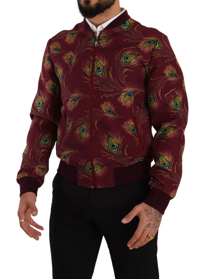 Men’s Dolce &amp; Gabbana Red Peacock Polyester Stretch Full Zip Jacket