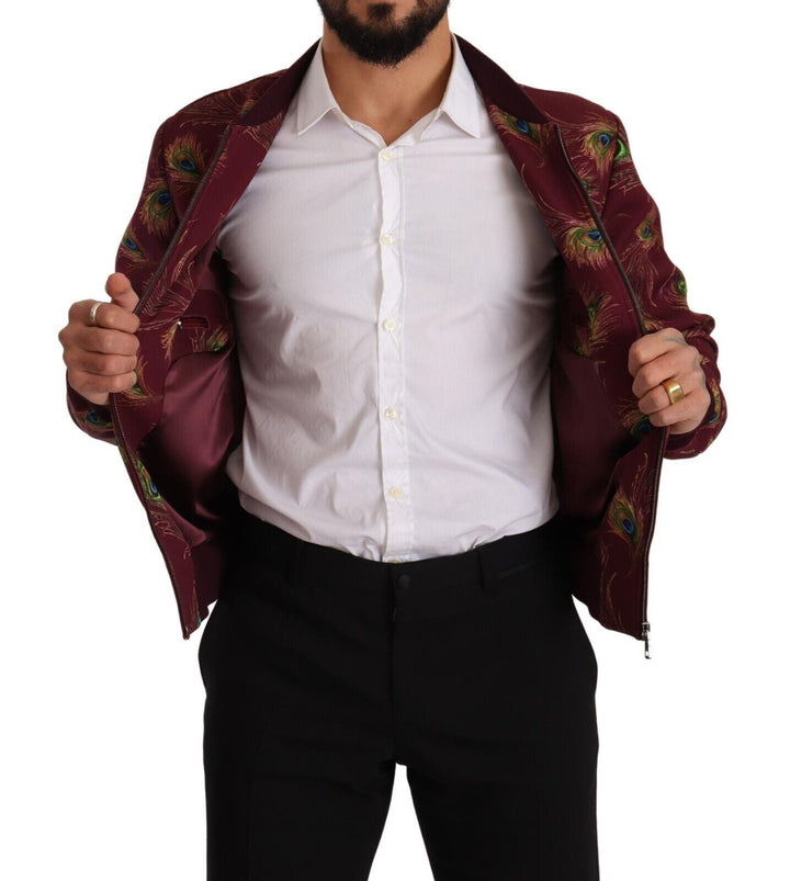 Men’s Dolce &amp; Gabbana Red Peacock Polyester Stretch Full Zip Jacket