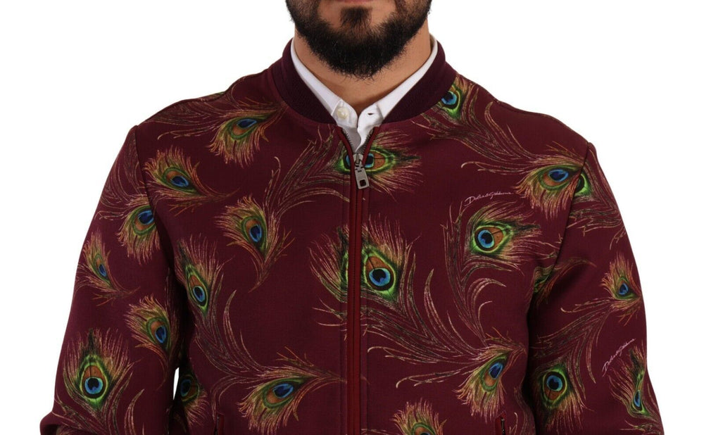 Men’s Dolce & Gabbana Red Peacock Polyester Stretch Full Zip Jacket