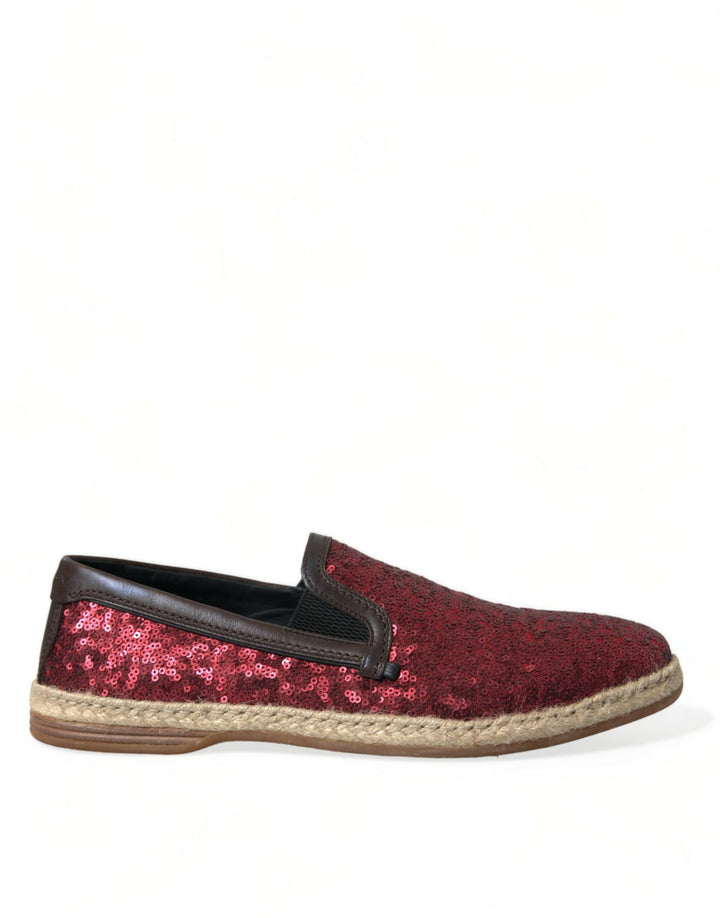 Men’s Dolce &amp; Gabbana Red Sequined Loafers Slippers Men Shoes