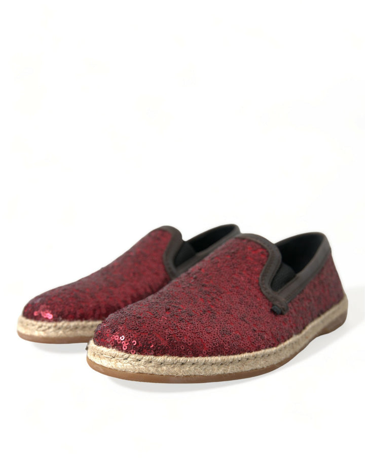 Men’s Dolce &amp; Gabbana Red Sequined Loafers Slippers Men Shoes