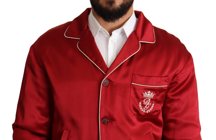 Men’s Dolce &amp; Gabbana Red Silk Button Dg Logo Bomber Jacket
