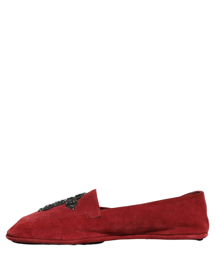 Men’s Dolce &amp; Gabbana Red Suede Cross Slip on Dress Loafers Shoes