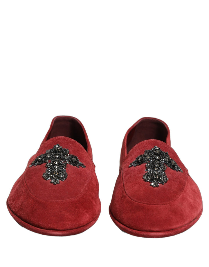 Men’s Dolce &amp; Gabbana Red Suede Cross Slip on Dress Loafers Shoes